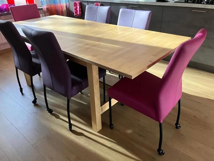 Set van 6 leren eetkamerstoelen - met wieltjes -, Huis en Inrichting, Stoelen, Nieuw, Leer, Ophalen of Verzenden