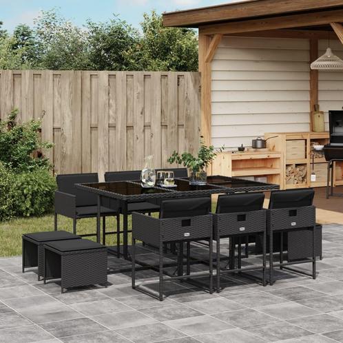 vidaXL 11-delige Tuinset met kussens poly rattan zwart, Tuin en Terras, Tuinsets en Loungesets, Tuinset, Nieuw, Meer dan 8 zitplaatsen