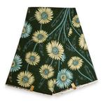Afrikaanse wax print stof - Groen en Lichtblauw Forest Daisy, Hobby en Vrije tijd, Stoffen en Lappen, Ophalen of Verzenden, Nieuw