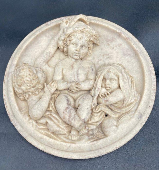 Figuur - Alabaster bas-reliëf – scène van cherubijnen /, Antiek en Kunst, Curiosa en Brocante