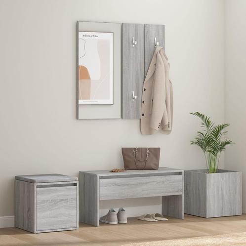 vidaXL Garderobe set bewerkt hout grijs sonoma eikenkleurig, Huis en Inrichting, Banken | Voetenbanken en Poefen, Nieuw, Verzenden