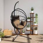 vidaXL Hangstoel met standaard rattan en staal taupe, Tuin en Terras, Verzenden, Nieuw