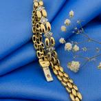 18 Krt. Gouden bismarck schakel armband met diamant; 0,4..., Gebruikt, Overige kleuren, Ophalen of Verzenden, Met edelsteen