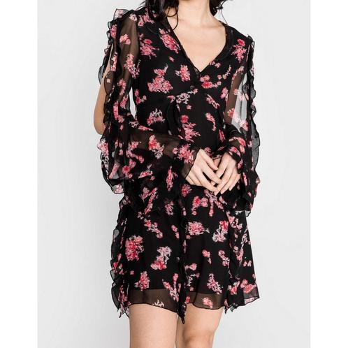 Pinko • zwarte jurk met roze bloemen • 34 (IT40), Kleding | Dames, Jurken, Zwart, Nieuw, Maat 34 (XS) of kleiner, Verzenden