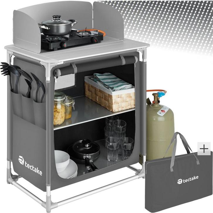 tectake® Campingkeuken - Opvouwbare Campingkast - 76 x 53,5, Caravans en Kamperen, Kampeeraccessoires, Zo goed als nieuw, Verzenden