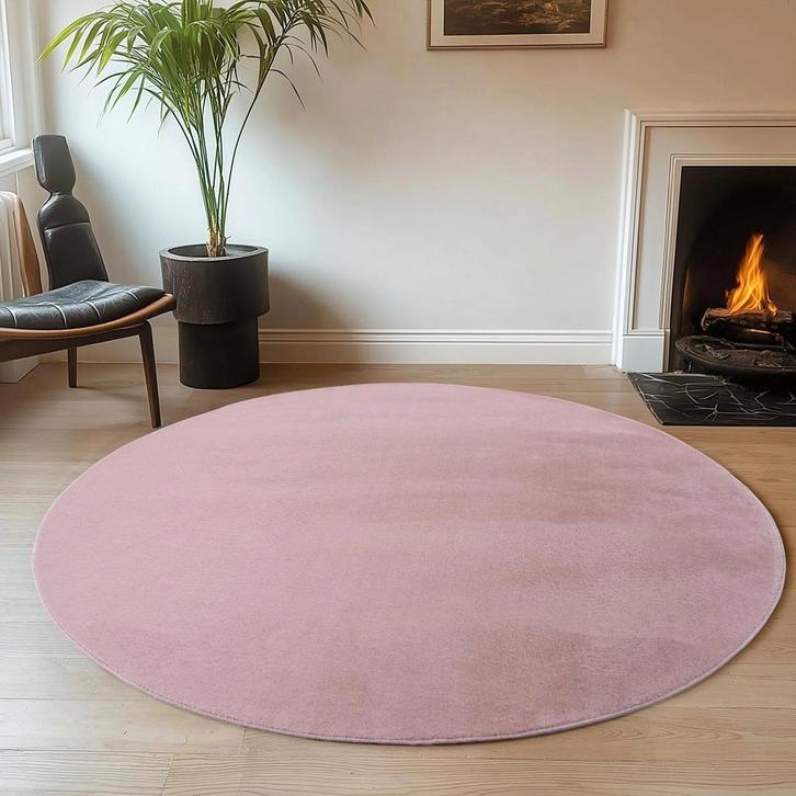 Rond Wasbaar Vloerkleed | Joy | Rosé | 160x160 cm, Huis en Inrichting, Stoffering | Tapijten en Kleden, Verzenden