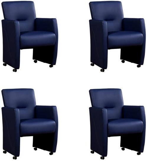 Set van 4 Blauwe leren moderne eetkamerfauteuils - Toledo Le, Huis en Inrichting, Stoelen, Vier, Overige kleuren, Nieuw, Leer