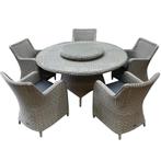 Bilbao Riccione dining tuinset 150 cm rond 7-delig grijs, Tuin en Terras, Ophalen of Verzenden, Nieuw, Wicker