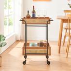 Keukentrolley Tervola 80,5x61x39 cm zwart en houtkleurig rot, Huis en Inrichting, Verzenden, Nieuw