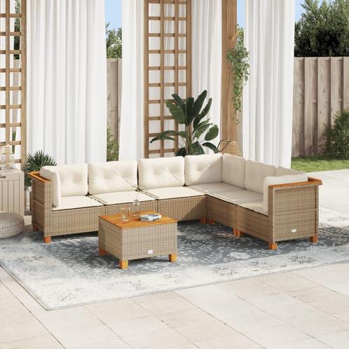 vidaXL 7-delige Loungeset met kussens poly rattan beige, Tuin en Terras, Tuinsets en Loungesets, Loungeset, Nieuw, Rotan, Verzenden