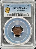 Koningin Wilhelmina 1/2 cent 1898 MS64 BN PCGS (pop 2/3), Zilver, Losse munt, Verzenden
