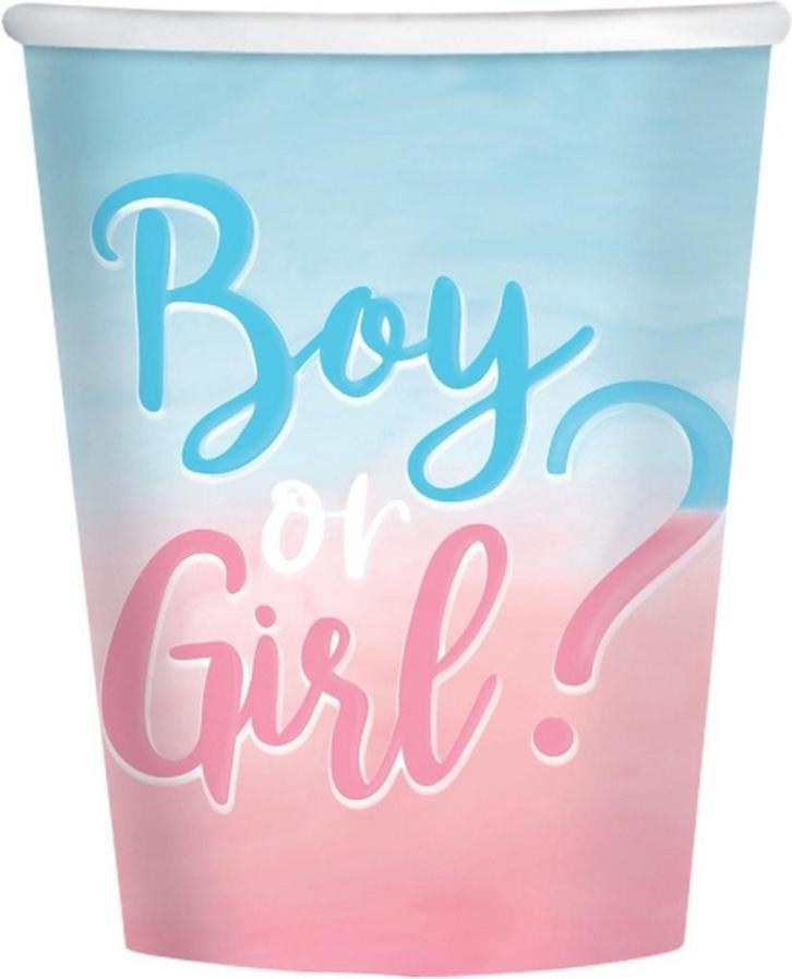 Amscan - Gender Reveal - Bekers 250ml - 8 stuks, Hobby en Vrije tijd, Feestartikelen, Ophalen of Verzenden