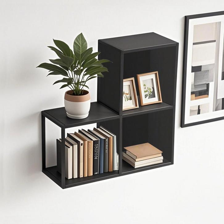 Wandplankenset Nostened 3-delig zwart met achterwand en zijw, Huis en Inrichting, Woonaccessoires | Wandplanken en Boekenplanken