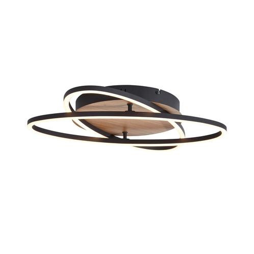 Plafondlamp zwart met walnoot hout incl. LED 3-staps dimbaar, Huis en Inrichting, Lampen | Plafondlampen, Nieuw, Kunststof