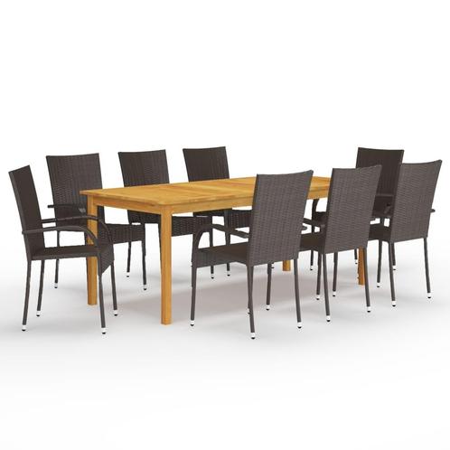 vidaXL 9-delige Tuinset bruin, Tuin en Terras, Tuinsets en Loungesets, Tuinset, Nieuw, 8 zitplaatsen, Hardhout, Verzenden