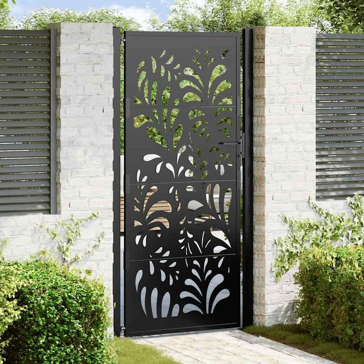 vidaXL Poort met golfontwerp 105x205 cm staal zwart, Tuin en Terras, Tuinpoorten, Nieuw, Verzenden