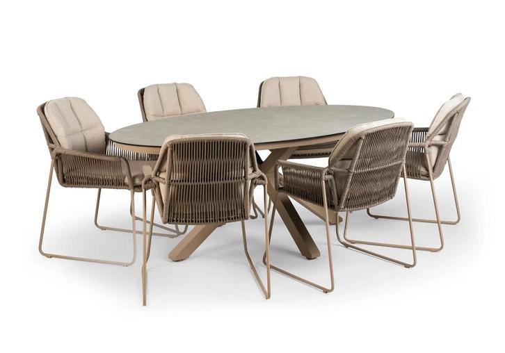 Tierra Outdoor Rivera tuinset champagne met Oblong tafel 200, Tuin en Terras, Tuinsets en Loungesets, Ophalen of Verzenden