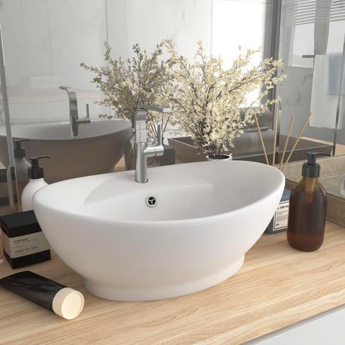 vidaXL Wastafel met overloop ovaal 58,5x39 cm keramiek, Doe-het-zelf en Verbouw, Sanitair, Nieuw, Verzenden