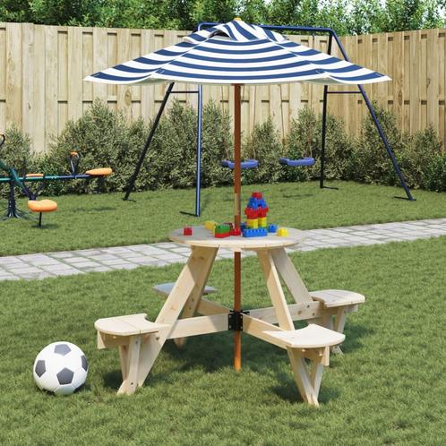 vidaXL Picknicktafel voor 4 kinderen met parasol rond, Tuin en Terras, Tuintafels, Nieuw, Hout, Verzenden