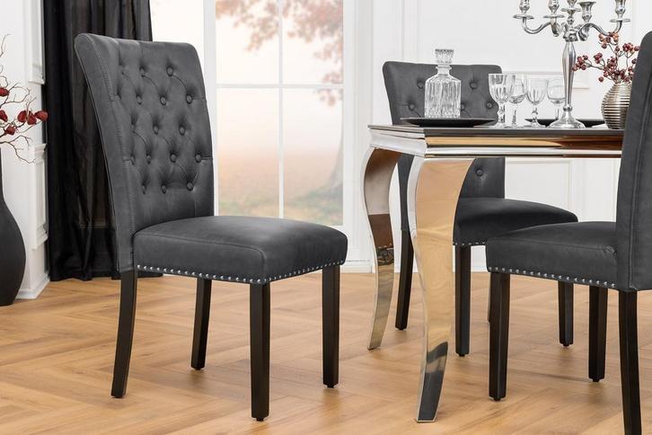 Chesterfield Stoel CASTLE Zwart Kunstleer Rubber Hout, Huis en Inrichting, Stoelen, Ophalen of Verzenden