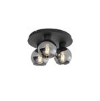Art Deco plafondlamp zwart met smoke glas 3-lichts - Vidro, Huis en Inrichting, Lampen | Plafondlampen, Nieuw, Glas, Art Deco