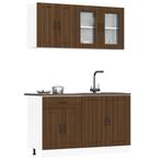 vidaXL 4-delige Keukenkastenset Lucca bewerkt hout bruin, Huis en Inrichting, Keuken | Keukenelementen, Verzenden, Nieuw, Bruin