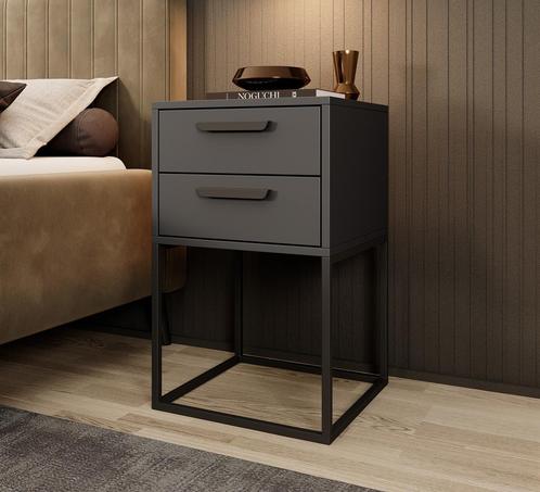 Meubella Nachtkastje antraciet 40 cm 2 lades, Huis en Inrichting, Slaapkamer | Nachtkastjes, Nieuw, Verzenden