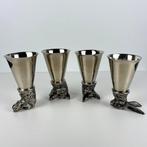 Stirrup Cups: Fox, Hare, Dog, Boar - Beker (4) - Verzilverd, Antiek en Kunst, Curiosa en Brocante
