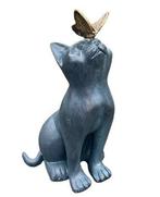 Urn kat met vlinder antraciet/brons in huis of bij grafje