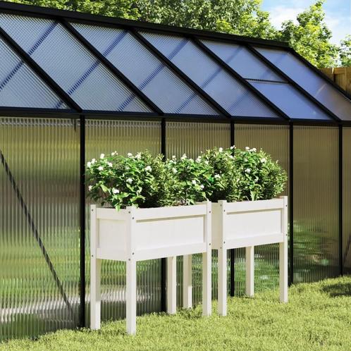 vidaXL Plantenbakken met poten 2 st massief grenenhout wit, Tuin en Terras, Bloembakken en Plantenbakken, 60 tot 100 cm, Nieuw