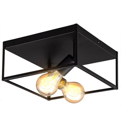 Industriële plafondlamp zwart | Incl. dimbare E27 lampen, Huis en Inrichting, Lampen | Plafondlampen, Nieuw, Metaal, Ophalen of Verzenden