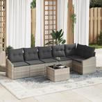 vidaXL 7-delige tuinset met kussens in grijs poly rattan, Verzenden, Nieuw, Rotan, Tuinset