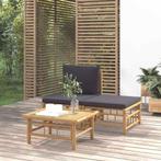 vidaXL 3-delige Loungeset met kussens bamboe donkergrijs, Tuin en Terras, Tuinsets en Loungesets, Verzenden, Nieuw, Hout, Loungeset