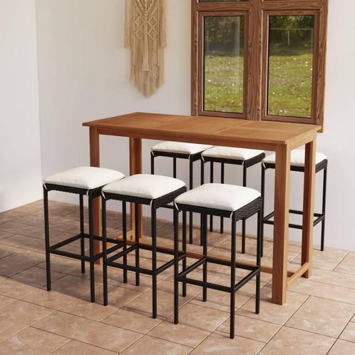 vidaXL 7-delige Tuinbarset met kussens zwart, Tuin en Terras, Tuinsets en Loungesets, Nieuw, 6 zitplaatsen, Hardhout, Verzenden