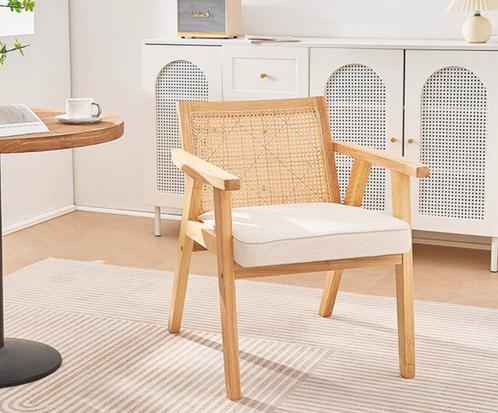 Rotan Eetkamerstoel – Fluwelen Zitting ; Houten Onderstel, Huis en Inrichting, Stoelen, Nieuw, Hout, Riet of Rotan, Verzenden