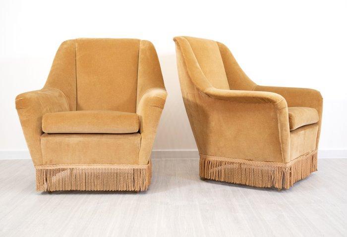 Fauteuil (2) - Italiaans mid-century design - Hout, Textiel, Antiek en Kunst, Antiek | Meubels | Stoelen en Banken