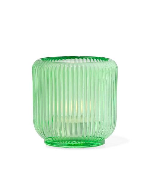 HEMA Theelichthouder M glas ribbel groen sale, Hobby en Vrije tijd, Theezakjes, Verzenden