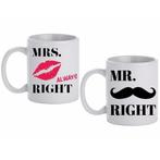 Beker cadeau set Mr &amp; Mrs Right 300 ml - Bruiloft mokken, Huis en Inrichting, Keuken | Servies, Ophalen of Verzenden, Nieuw