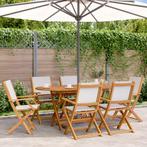 vidaXL 7-delige Tuinset massief hout en stof crèmewit, Tuin en Terras, Verzenden, Nieuw, Hardhout, Tuinset