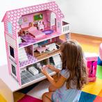 Houten Poppenhuis - Met meubels – Speelhuis - Roze, Kinderen en Baby's, Speelgoed | Poppenhuizen, Verzenden, Zo goed als nieuw