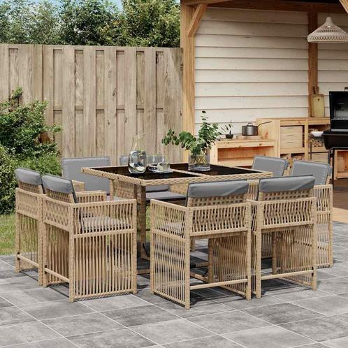 vidaXL 9-delige Tuinset met kussens poly rattan gemengd, Tuin en Terras, Tuinsets en Loungesets, Tuinset, Nieuw, 8 zitplaatsen