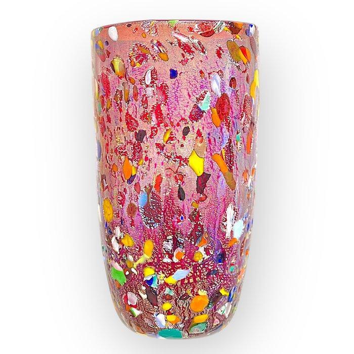 Filippo Maso - Vaas - Groot rood glas met zilveren blad en, Antiek en Kunst, Antiek | Glas en Kristal