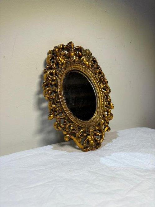 Wandspiegel - Hout - Gouden Spiegel met Puttis en, Antiek en Kunst, Curiosa en Brocante