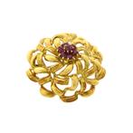 18 Krt. Antiek gouden broche met robijn (18 karaat broche), Sieraden, Tassen en Uiterlijk, Broches, Gebruikt, Overige kleuren