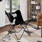 vidaXL Vlinderstoel echt rundleer zwart en wit, Huis en Inrichting, Fauteuils, Verzenden, Nieuw