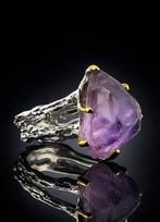 Amethist - Zilver - Ring - Ruwe kristal, Verzamelen, Mineralen en Fossielen