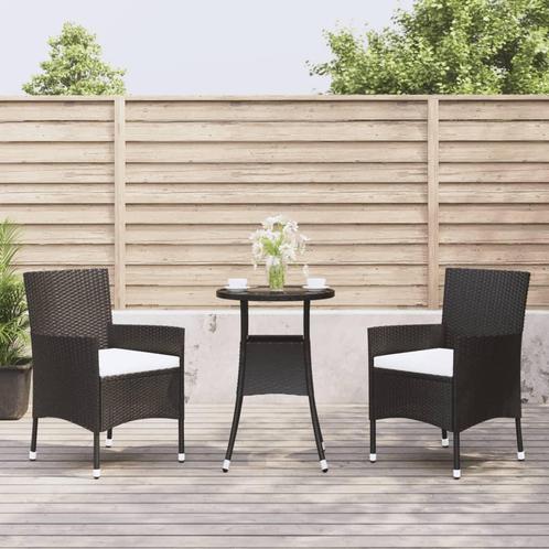 vidaXL 3-delige Bistroset met kussens poly rattan zwart, Tuin en Terras, Tuinsets en Loungesets, Nieuw, 2 zitplaatsen, Rotan, Verzenden