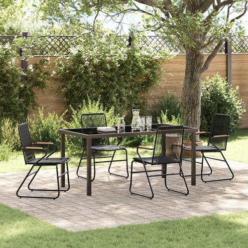 vidaXL 5-delige Tuin Eetset Zwart PVC Rattan, Tuin en Terras, Tuinsets en Loungesets, Nieuw, Kunststof, Verzenden