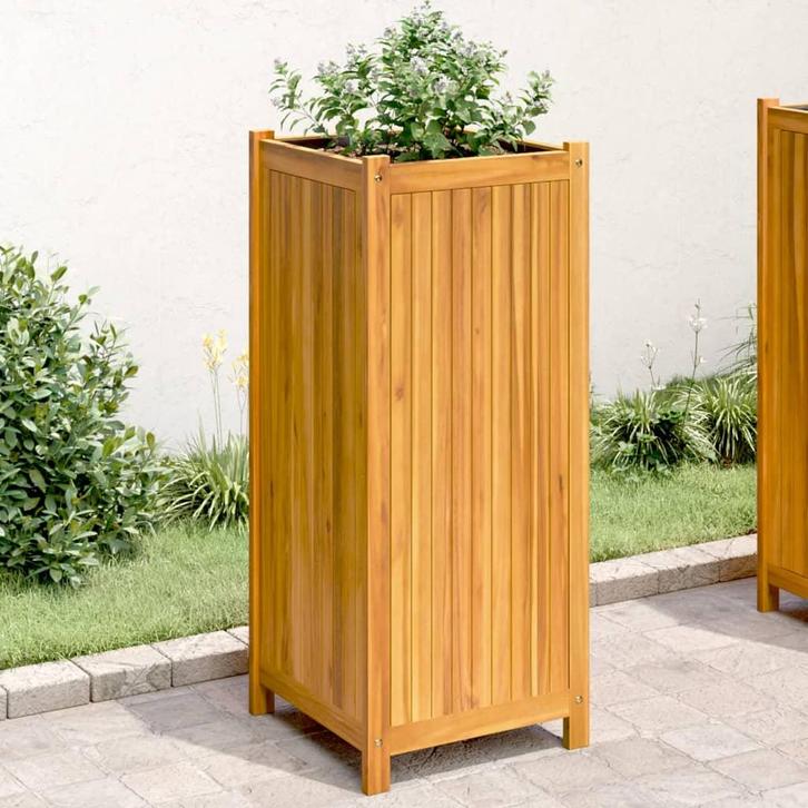 vidaXL Plantenbak met voering 42x42x100 cm massief, Tuin en Terras, Bloembakken en Plantenbakken, Nieuw, Hout, Verzenden
