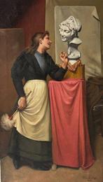 Charles Geefs (1829-1911) - Jong dienstmeisje dat de buste, Antiek en Kunst, Kunst | Schilderijen | Klassiek